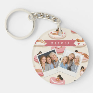 Personalised Cute Pink Pool Float Summer Aesthetic Key Ring