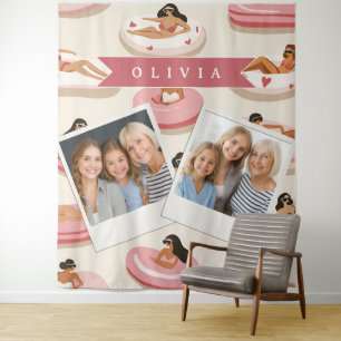 Personalised Cute Pink Pool Float Summer Aesthetic Tapestry