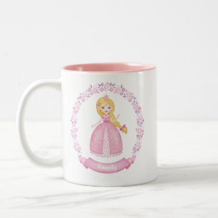 Personalised Cute Pink Princess Two-Tone Coffee Mug