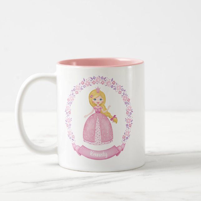 Personalised Cute Pink Princess Two-Tone Coffee Mug (Left)