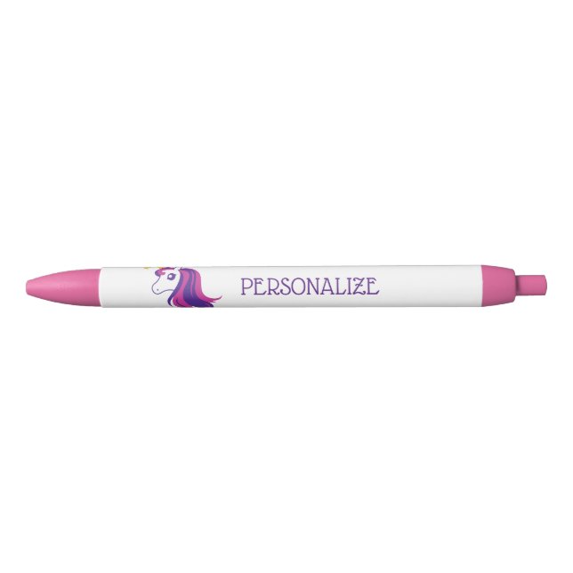 Personalised cute pink unicorn girl's writing pens (Front)