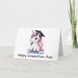 Personalised Cute Pink Unicorn Kids Graduation  Card