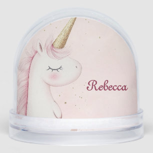 Personalised Cute Pink Unicorn Snowglobe