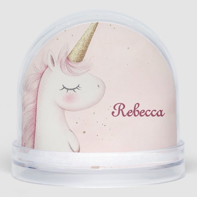 Personalised Cute Pink Unicorn Snowglobe (Front)