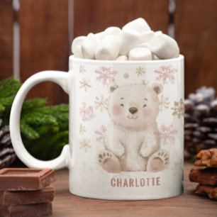 Personalised Cute Pink Winter Bear Christmas Coffee Mug