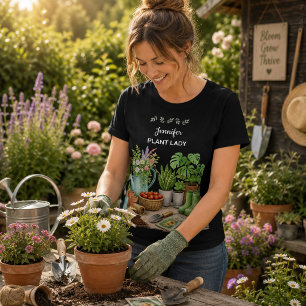 Personalised cute Plant Lady garden black T-Shirt