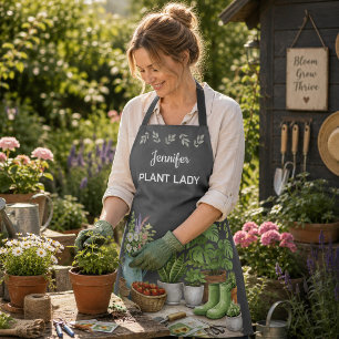 Personalised cute Plant Lady garden grey Apron