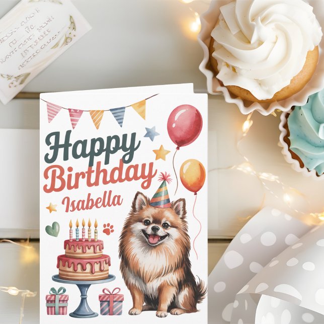 Personalised Cute Pomeranian Dog Birthday Card (Creator Uploaded)