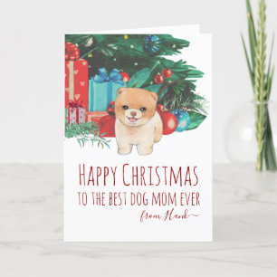 Personalised Cute Pomeranian Puppy Mum Christmas   Holiday Card
