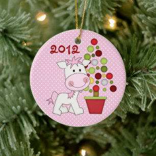 Personalised Cute Pony and Christmas Tree Ceramic Tree Decoration