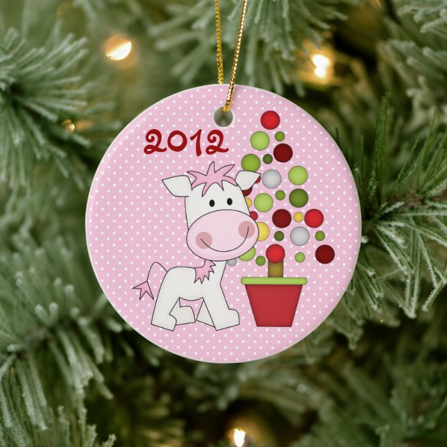 Personalised Cute Pony and Christmas Tree Ceramic Tree Decoration (Tree)