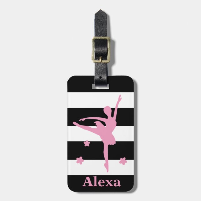Personalised Cute pretty ballerina stripes Luggage Tag (Front Vertical)