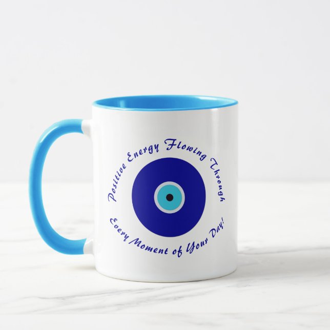 Personalised, Cute Protective Energy Blue Evil Eye Mug (Left)