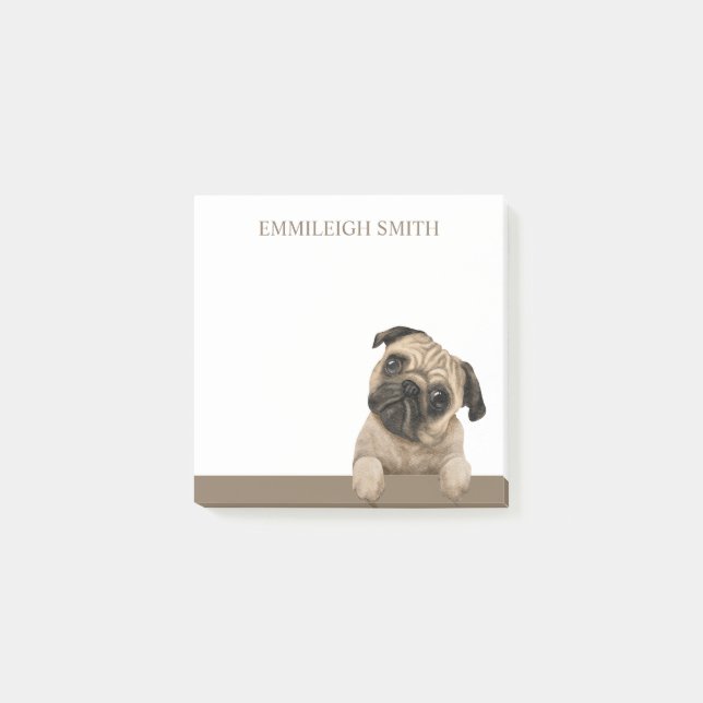 Personalised Cute Pug Puppy Dog Name Post-it Notes (Front)