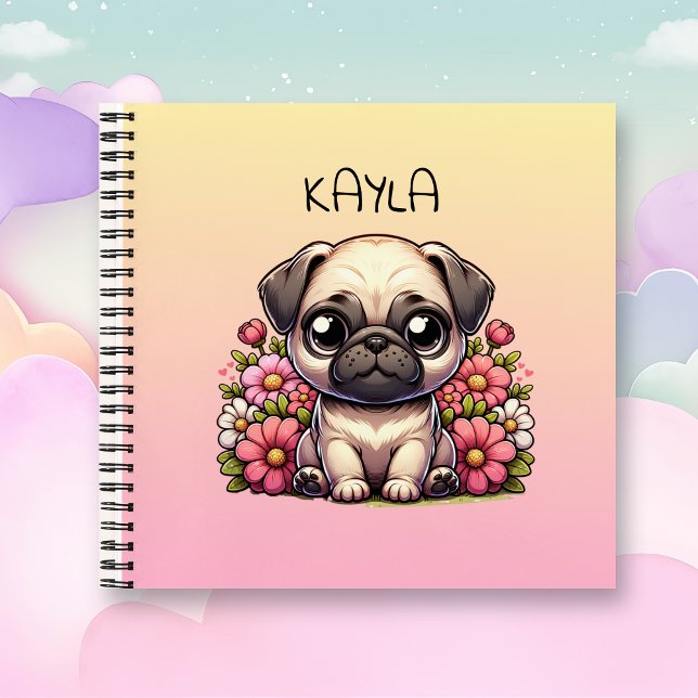 Personalised Cute Pug Puppy Dog Notebook (Creator Uploaded)