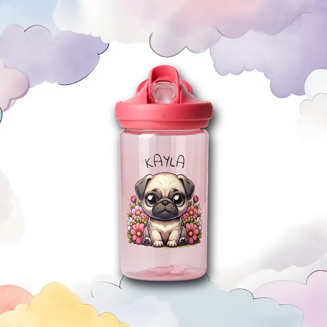 Personalised Cute Pug Puppy Dog Water Bottle (Creator Uploaded)