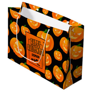 Personalised Cute Pumpkin & Bat Happy Halloween Large Gift Bag