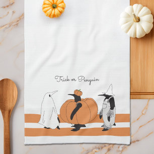 Personalised Cute Pumpkin Penguin Funny Halloween Tea Towel
