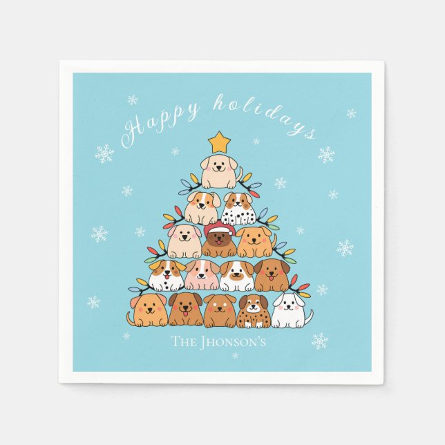 Personalised cute puppies Christmas tree dog lover Napkin (Front)