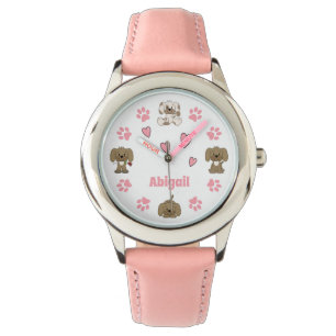 Personalised Cute Puppy Dogs, Paw Prints, Hearts Watch