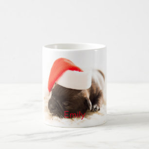 Personalised Cute Puppy With Santa Hat Coffee Mug