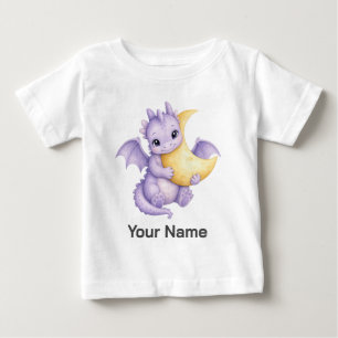 Personalised Cute Purple Dragon Hugging Moon Baby T-Shirt