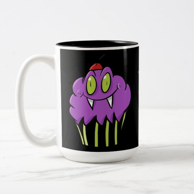 Personalised Cute Purple Vampire Cupcake Mug (Left)
