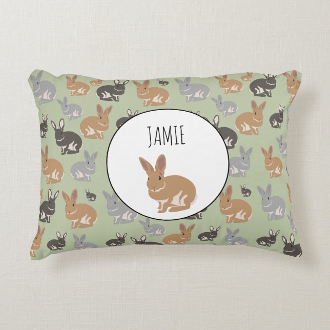 Personalised Cute Rabbit Pattern Neutral Colours Decorative Cushion (Front)
