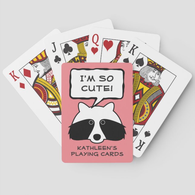 Personalised cute racoon playing cards for kids (Back)
