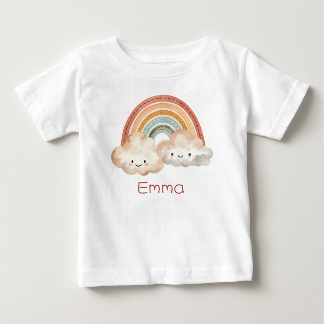 Personalised Cute Rainbow & Clouds Baby T-Shirt (Front)