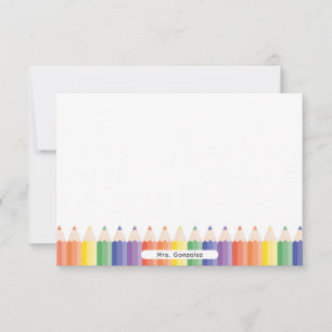 Personalised Cute Rainbow Pencils Teacher Note Thank You Card
