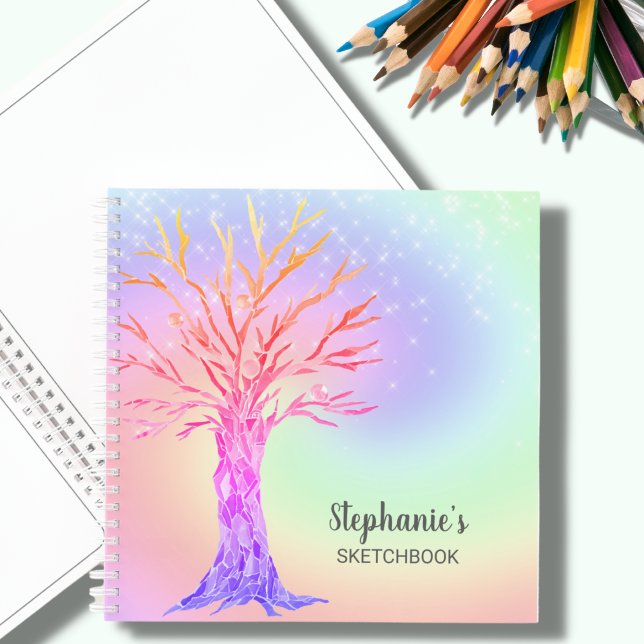 Personalised Cute Rainbow Sparkles Sketchbook Notebook (Creator Uploaded)