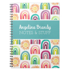 Personalised Cute Rainbow & Suns Kids Notebook