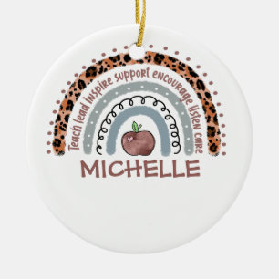Personalised Cute Rainbow Teacher Custom Name Ceramic Tree Decoration