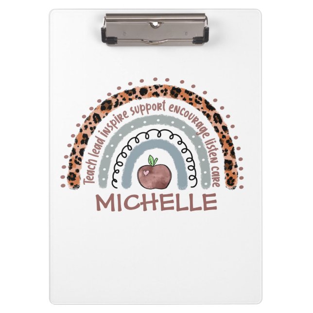 Personalised Cute Rainbow Teacher | Custom Name Clipboard (Front)