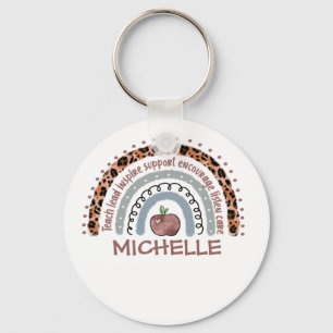 Personalised Cute Rainbow Teacher Custom Name Key Ring