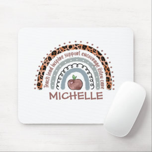 Personalised Cute Rainbow Teacher Custom Name Mouse Mat