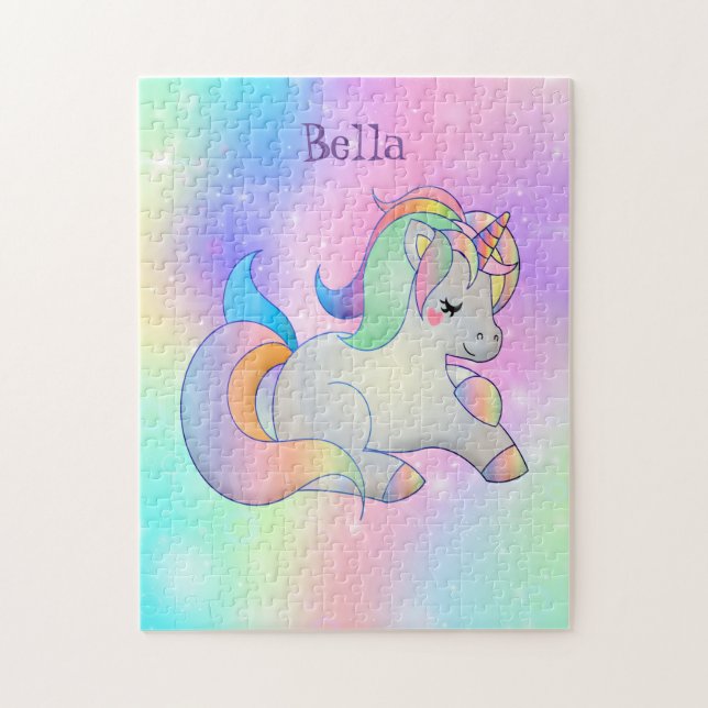 Personalised Cute Rainbow Unicorn Cartoon Jigsaw Puzzle (Vertical)