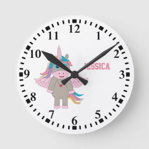 Personalised Cute Rainbow Unicorn Design Round Clock