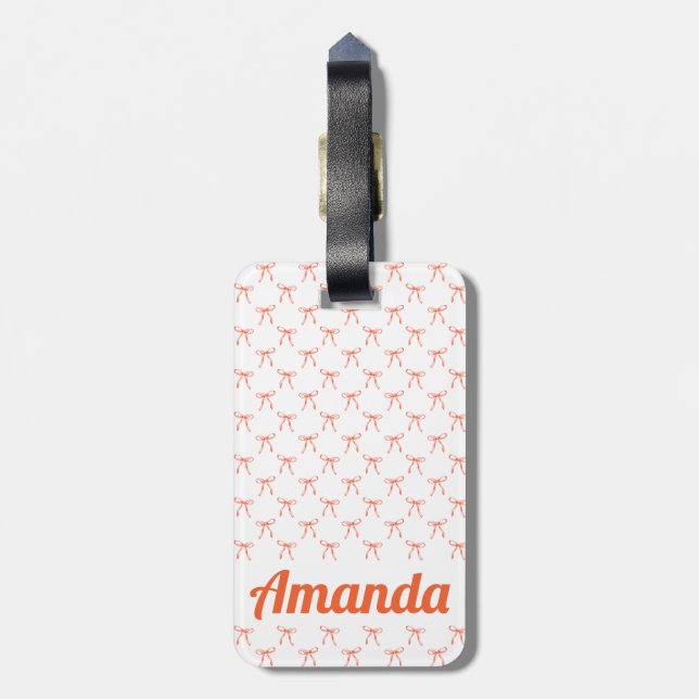Personalised Cute Red Coquette Bow Pattern Luggage Tag (Back Vertical)