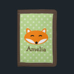 Personalised cute red fox  polka dots girls wallet<br><div class="desc">Personalised cute red fox girls wallet with polka dots pattern. Cute girly Birthday or Christmas gift idea for little girls. Personalizable with name or monogram letter of your child. Make one for your grandchild, daughter, granddaughter, cousin, sister etc. Forest animal cartoon design. Brown and green nature colours. Trendy Polkadots print...</div>