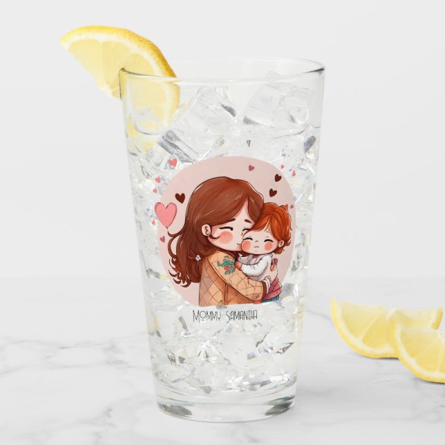 Personalised Cute Red Haired Mother and Daughter Glass (Front Ice)