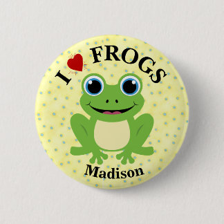 Personalised Cute Red Heart I Love Frogs 6 Cm Round Badge