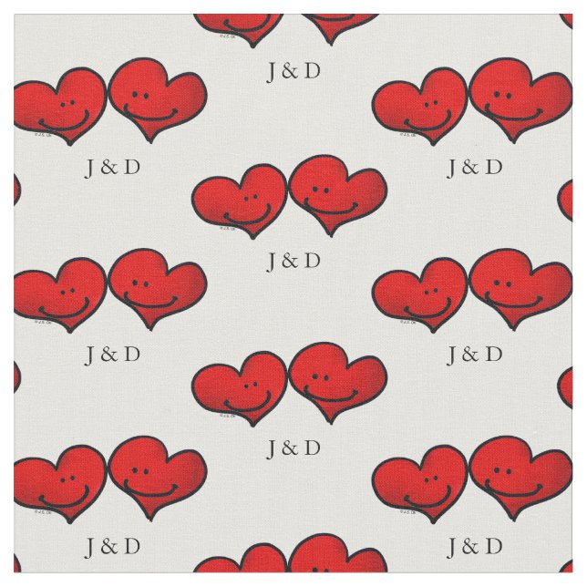 personalised cute red hearts wedding couple fabric (Close Up)