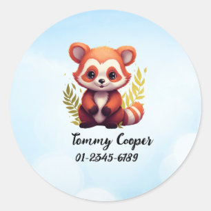 Personalised Cute red panda, Name,Phone number Classic Round Sticker
