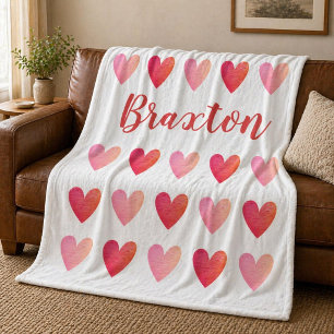 Personalised Cute Red Pink Hearts Valentines Day  Fleece Blanket