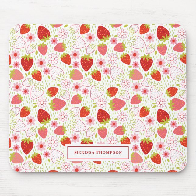 Personalised Cute Red Strawberry Pattern Mouse Mat (Front)