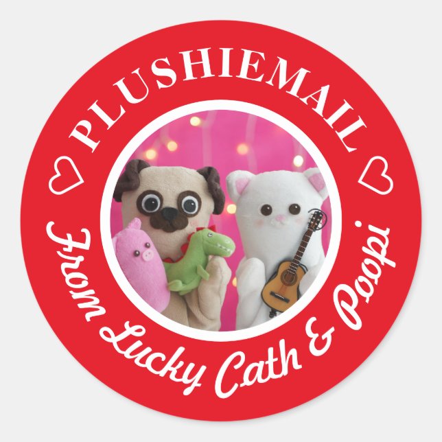 Personalised Cute Red Stylish Photo Mail Classic Round Sticker (Front)
