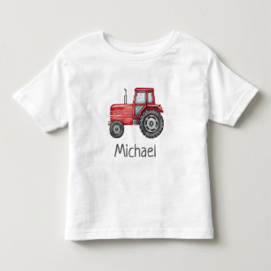 Personalised Cute Red Tractor Farm Watercolor Toddler T-Shirt