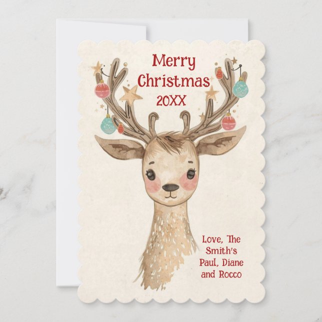  Personalised Cute Reindeer Antler Holiday Card (Front)